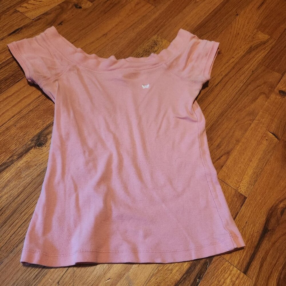 Y2K Babydoll Off Shoulder Pink Scoop Neck Tee XS Aeropostale Cotton